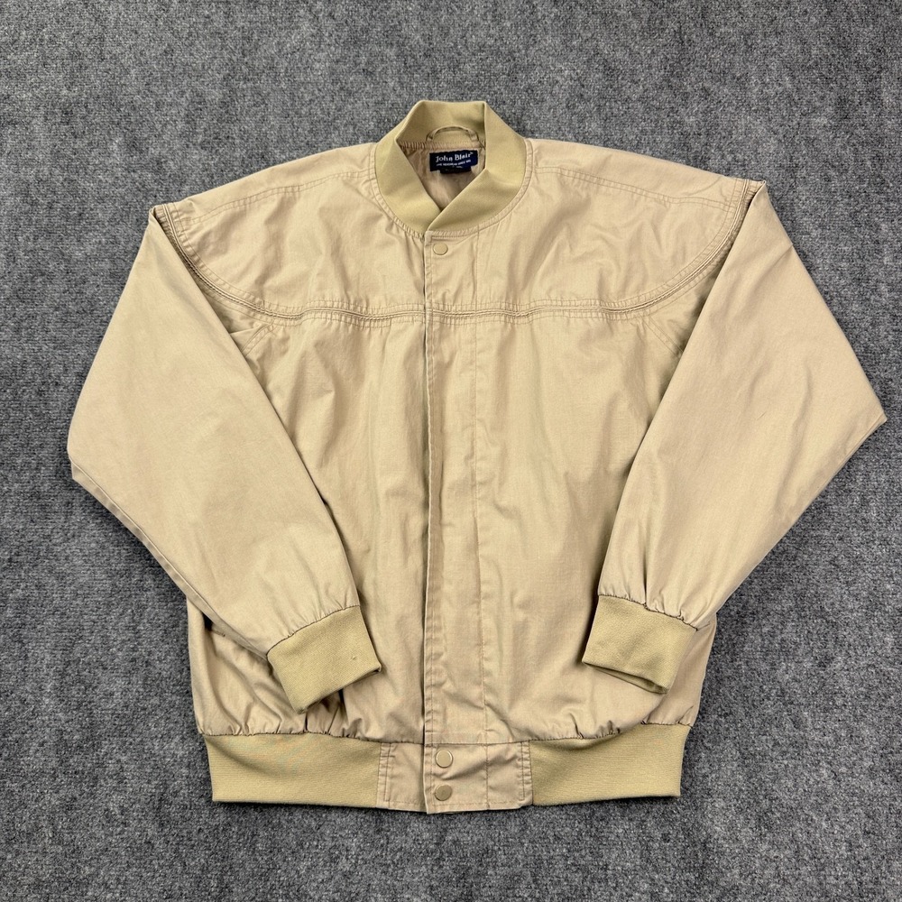 Vintage‎ John Blair Mens Jacket Medium Yellow Full Zip Long Sleeve Bomber Preppy